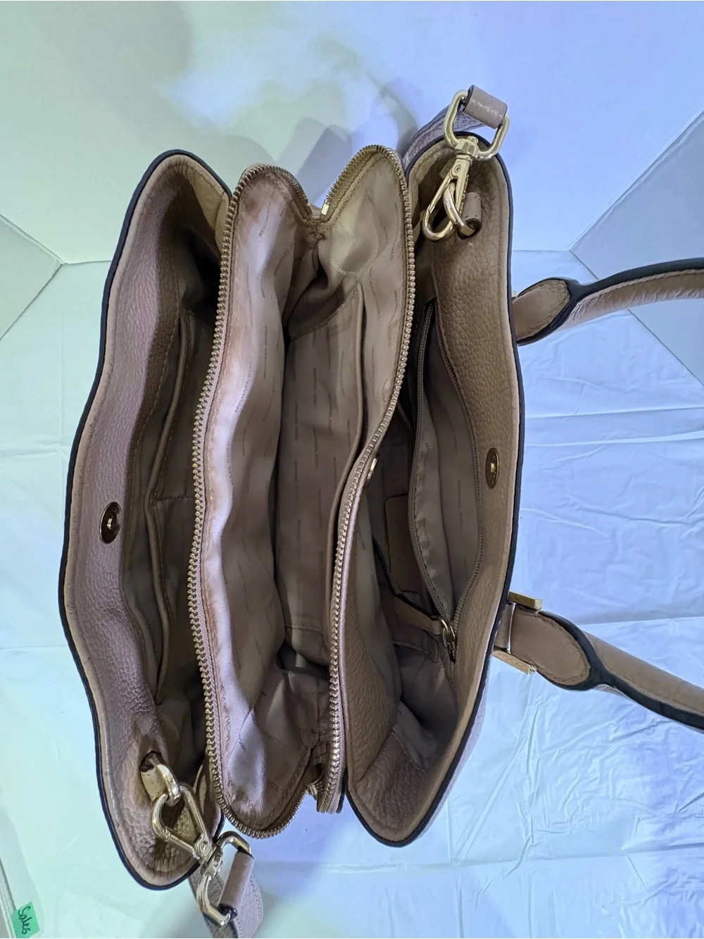 Michael Kors Taupe Pebbled Leather Shoulder Tote with Gold Hardware